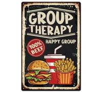 SUPERDANT Plaque Metal Vintage pour Thérapie de Groupe Burger Frites Coca Plaque Decorative Metal Rétro Drôle de Restauration Rapide Art Sign Happy Group Plaque Murale Decorative