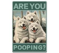 SUPERDANT Plaque Metal Vintage pour Toilettes Samoyèdes Faites Vous Caca Plaque en Fer Plaque Decorative Metal pour Salle de Bain Art Mural Mignon pour Animaux de Compagnie Plaque Murale Decorative
