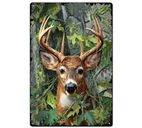 SUPERDANT Plaque Metal Vintage Représentant un Cerf dans la Forêt Plaque Murale Decorative Art Déco Bar Café Affiche Vintage Caverne D'Homme Panneau Decoratif Exterieur Metal