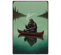 SUPERDANT Plaque Metal Vintage Représentant un Poisson Signe de Pêche Sasquatch Plaque Murale Decorative de Pêche en Lac Panneau Humoristique Affiche Vintage Panneau Decoratif Exterieur Metal