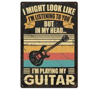 SUPERDANT Plaque Metal Vintage Rétro Guitare Plaque Decorative Metal Je Pourrais Avoir L'Air de T'Écouter Peinture en Tôle Décor Art Mural Personnalisé Plaque Murale Decorative