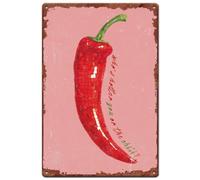 SUPERDANT Plaque Metal Vintage Rétro « Qui Est Plus Chaud Que Toi Ou le Piment » Plaque Murale Decorative Humoristique Rectangulaire pour Salon Bar Panneau Decoratif Exterieur Metal