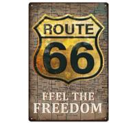 SUPERDANT Plaque Metal Vintage Route 66 Plaque Decorative Metal Doré Panneaux en Métal Feel The Freedom Panneaux et Plaques Rétro Plaque Vintage Metal Doré Plaque Murale Decorative Vintage Decoration
