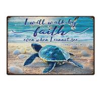 SUPERDANT Plaque Metal Vintage Tortue de Mer Verte en Métal Affiche Plaque Murale Decorative Motivante Paysage Océan Plage Côte Art Mural Vintage Décoration Murale Plaque Cadeaux Deco Vintage