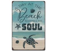 SUPERDANT Plaque Metal Vintage une Journée à la Plage Plaque Murale Decorative à Suspendre Affiche Vintage Tortue Panneau Decoratif Exterieur Metal Décoration Murale pour Bars 20x30 cm