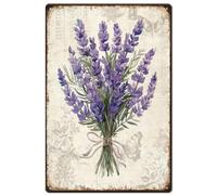 SUPERDANT Plaque Vintage en Métal Thème Botanique - Violet Lavande Bouquet de Fleurs - Affiche D'Art Mural Décorative pour Grotte D'Homme