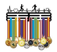 SUPERDANT Porte-Médaille de Course Motif ECG 60+ Cintre D'Affichage de Médailles Crochets Muraux en Fer Noir pour Compétition Porte-Médaille Affichage Tenture Murale 40x15cm