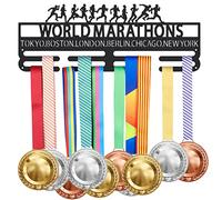 SUPERDANT Porte-Médaille du Marathon Mondial Tokyo Boston Londres Berlin Chicago New York Présentoir de Médailles Crochets Muraux en Fer Noir pour 40+ Présentoir à Médailles à Suspendre