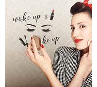 SUPERDANT PVC Stickers Muraux Wake Up Make Up Cils Cosmétiques Motif Vinyle Lettrage Stikers Murals pour Magasin Beauté Table D'habillage Magasin Maquillage Autocollants Décoratifs 59x35cm