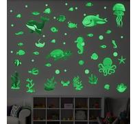 SUPERDANT Stickers Mural Lumineux D'Animaux Marins Phosphorescents Autocollants Fluorescents Sur le Thème de L'Océan Qui Brillent dans le Noir pour Chambre de Bébé 4 pièce