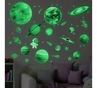 SUPERDANT Stickers Mural Lumineux Galaxy Planètes Glow In The Dark Stickers Muraux Navires Spatiaux Autocollants Fluorescents Autocollant Lumineux pour Chambre de Garçon Nursery 4 PCS