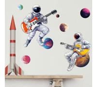 SUPERDANT Stickers Muraux 3D Espace Sticker Mural Astronaute Écouter de la Musique Stikers Murals Planètes Autocollant D'Art en Vinyle à Autocollants Décoratifs pour Chambre de Garçon