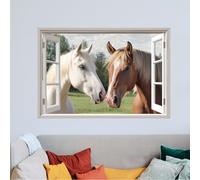 SUPERDANT Stickers Muraux Chevaux à L'Extérieur de la Fenêtre Autocollant Mural Animal Plus Taille Cheval Coloré Art Mural pour la Maison Deux Chevaux Autocollant en Vinyle Art Mural Décoration