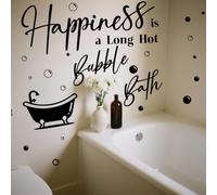 SUPERDANT Stickers Muraux de Salle de Bain le Bonheur Est un Long Bain Moussant Chaud Sticker Mural Baignoire Vinyle Art Décoller et Coller Decoration Salon Noir