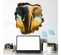 SUPERDANT Stickers Muraux Éléphant 3D Sticker Mural Animaux Sauvages Autocollants Décoratifs en Vinyle pour Chambre à Coucher Salon Salle de Jeux Décoration Cadeaux