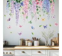 SUPERDANT Stickers Muraux en Vigne de Glycine Fleurs Papillon Sticker Mural Autocollants Muraux pour Chambre D'Enfant Stikers Murals en Fleurs Décoration Murale en Vinyle Autocollants Décoratifs