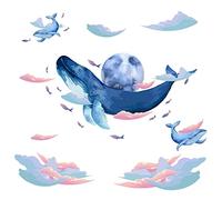 SUPERDANT Stickers Muraux Grande Baleine Coloré Baleine dans Le Ciel Nuages Autocollant Mural DIY Peel and Stick Amovible Stickers Muraux pour Enfants Chambre Pépinière Salon Décoration