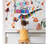 SUPERDANT Stickers Muraux Instrument Musical La Musique Rendre Le Monde Plus Lumineux Autocollant Mural Piano Notes de Musique Décoration Adhésive Vinyle pour Chambre Enfant Salle de Classe Salon