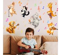 SUPERDANT Stickers Muraux Musicaux Animaux Jouant d'Instruments Autocollant Mural en Vinyle Adhésif pour Chambre d'Enfants Salon Pépinière Salle Autocollants Décoratifs 96x90cm
