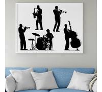 SUPERDANT Stickers Muraux Orchestre Jazz Décor Musical Silhouettes Batterie Saxophone Format Vinyle Noir Autocollant Mural pour Salon Chambre Salle de Musique