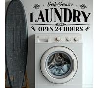 SUPERDANT Stickers Muraux pour Buanderie 24 heure Sticker Mural Ouverts 24 heures Autocollants de Buanderie en Libre Service Stikers Murals en Vinyle Noir pour Buanderie Autocollants Décoratifs