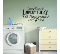 SUPERDANT Stickers Muraux pour Buanderie « Lessive Aujourd'Hui Ou Nu Demain » avec Texte Humoristique et Citation Noire Sticker Mural en Vinyle Decoration Salon