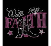 SUPERDANT Strass Thermocollant Bottes de Cow Boy à Repasser Sur Patch Thermocollant Walk By Faith Crystal Strass a Coller Hot Fix Stickers Crystal Festival Decor T Shirt DIY Art Craft