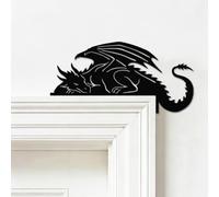 SUPERDANT Topper de Porte Dragon Endormi 30x15 cm Noir Fer Métal Cadre de Porte Décor Art Mural Silhouette Dragon Accent d'Angle Entrée Principale Cadeau Prêt à l'Emploi