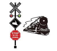 SUPERDANT Train Vinyle Stickers Muraux Signe de Passage à Niveau Sticker Mural Autocollants d'art Mural pour Chambre de Garçon Salle de Jeux Chambre d'enfant Chambre Ouverture de L'école 39x710 cm