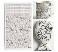 SUPERDANT Transfert Ceramique Champignon Dessin Au Trait Pour Poterie | 4 Feuilles,Decalcomanie Transfusable a L'Eau,52×37cm,Noir,Pour Projets Artisanaux,Cours D'Art