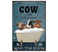 SUPERDANT Vache Métal Tin Signs Vintage Drôle Animal Baignoire Salle de Bains Art Fer Rustique Décoration Murale Plaque Rétro Métal Affiche Décor Ferme Décor Vache Signes pour Bar Maison Salle
