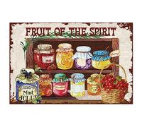 SUPERDANT Vintage Conserves de Fruits en Plaque Metal Vintage Fruit of The Spirit Plaque Vintage Metal Peinture Plaque Decorative Metal Rétro Chambre Bonbons Boutique Fille Vintage Decoration