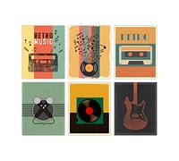 SUPERDANT Vintage Musique Affiche Decoration Murale Sur Toile Mur Tableau Decoration Murale Microphone Guitare Coloré Peinture Mur Art populaire Rétro à la Mode Tableaux, Posters et Arts Décoratifs