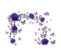 SUPERDANT Violet Rose Papillon Stickers Muraux Floraison Vigne Autocollants Peintures Murales Fleurs Violettes Décoration Murale pour Chambre Bureau Salle de Bains Salon Chambre Fille Décor Stickers