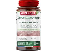 SUPERDIET - ACIDE HYALURONIQUE - Beauté de la peau - Action anti-âge - Élasticité, Anti-rides, Hydratation - Issu de bio-fermentation - Fabrication française - 90 gélules