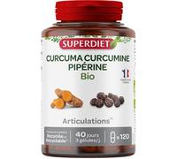 SUPERDIET - CURCUMA PIPÉRINE BIO - Articulations - Phytothérapie - Fabrication française - 120 gélules