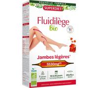 SUPERDIET - FLUIDILÈGE® Bio - Bonne circulation et jambes légères - 7 plantes et fruits - Fabrication France - 20 Ampoules de 15ml