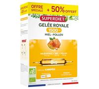Superdiet Gelée Royale 1500 mg Bio – Miel & Pollen – 30 ampoules de 10 ml – Fabrication française