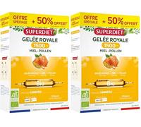 SUPERDIET-GELÉE ROYALE 1500MG BIO- Gelée royale, miel,pollen-Défenses immunitaires-Fabrication française-FORMAT PROMO -30 ampoules de 10ml (Lot de 2)