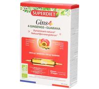 SUPERDIET Gins4+ 4 Ginsengs Guarana Bio Ampoule(S) Buvable(S) 20x10 ml
