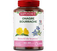 SUPERDIET -HUILE D'ONAGRE BOURRACHE - Beauté de la peau - Phytothérapie - Conditionné en France - 200 capsules