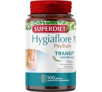 SUPERDIET - HYGIAFLORE - NOUVELLE FORMULE - Ventre plat - Complexe de 4 Plantes (dont Psyllium), Levure de bière et Ferments lactiques - 100 Gélules