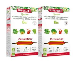 SuperDiet Quator Marronnier, Hamamélis, Vigne Rouge et Ginkgo 20 ampoules de 15ml soit 300ml (Lot de 2)