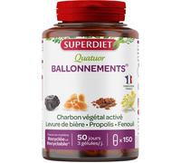 Super Diet Complément Quatuor Ballonnements – Charbon, Levure, Propolis, Fenouil – 150 gélules