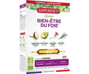 SUPERDIET - QUATUOR BIEN-ÊTRE DU FOIE BIO 20 ampoules de 10 ml - 10% avec le code: 926CE Ampoule(S) Buvable(S) pc(s)