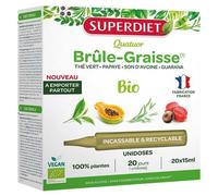 SUPERDIET - QUATUOR BRÛLE-GRAISSE BIO - Minceur -Thé vert, Papaye, Son d'avoine, Guarana - Format nomade-20 Unidoses de 15 ml