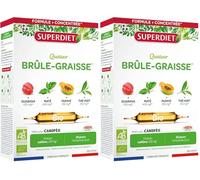 SUPERDIET - QUATUOR BRÛLE-GRAISSE BIO - Guarana, Maté, Thé Vert, Papaye - Fabrication française - Titré en caféine - 2025 mg de plantes - 20 ampoules de 10 ml (Lot de 2)