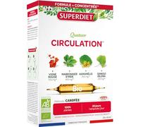 SUPERDIET - QUATUOR CIRCULATION BIO - Vigne rouge, Marronnier d’Inde, Hamamélis, Ginkgo Biloba - Fabrication française - 20 ampoules de 10ml