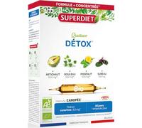 SUPERDIET - QUATUOR DÉTOX BIO - Artichaut, Bouleau, Pissenlit, Sureau - Fabrication française - Titré en cynarines - 3300 mg de plantes - 20 ampoules de 10 ml