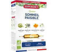 SUPERDIET- QUATUOR SOMMEIL PAISIBLE BIO - Passiflore, Eschscholtzia, Aubépine, Angélique - Fabrication Française - 20 ampoules de 10 ml